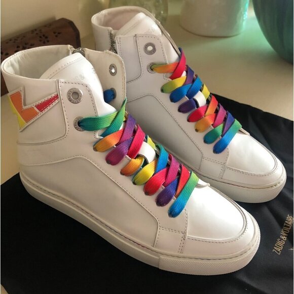 ** SOLD**NIB ZADIG & VOLTAIRE Women's High Flash Rainbow Lace & Lightning Sneak - Picture 13 of 13